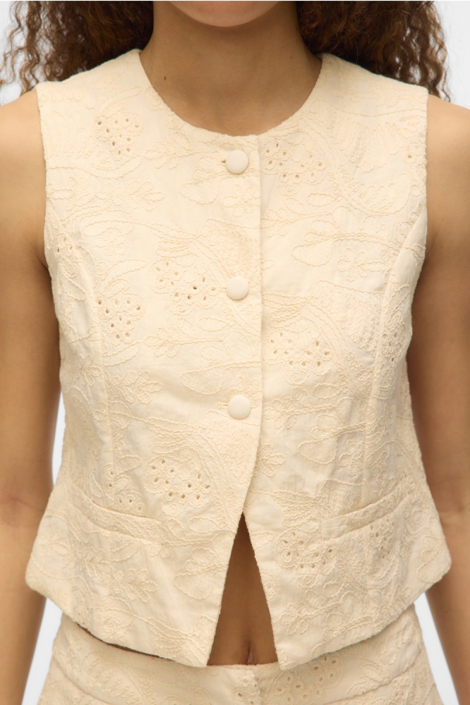 VMELINE SL SHORT EMBR WAISTCOAT 10329144 CLOUD DANCER/EMBROIDERY